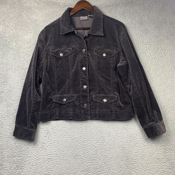 Chicos Jacket Womens 2 (Large) Gray Corduroy Button Front Casual Pockets Coat - Picture 1 of 10